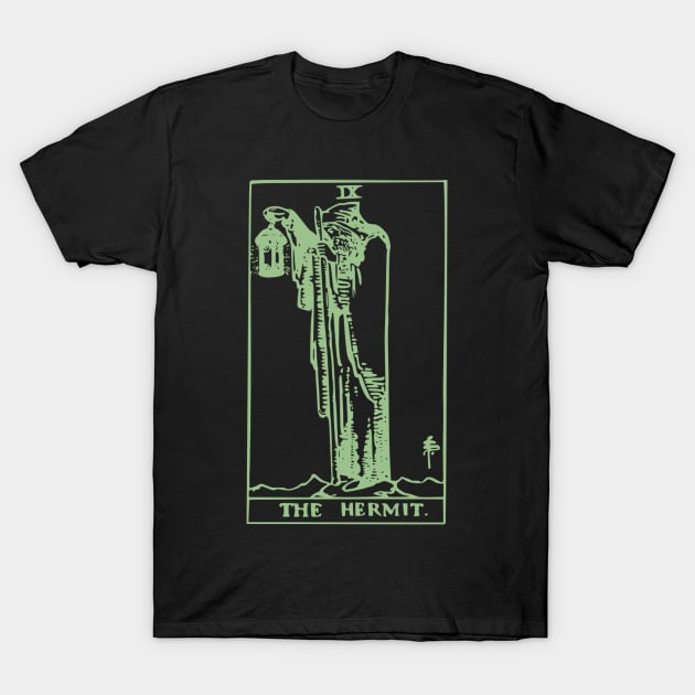 The Hermit Tarot Card Classic Occult White on Black Zed Lep Green Print Gothic Retro Tee Shirt Mug Sticker + More T-Shirt by blueversion